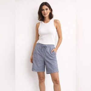 Jones New York (JNY) Linen Shorts Blue Marbled Tie-Waist 12 Cottagecore Y2K